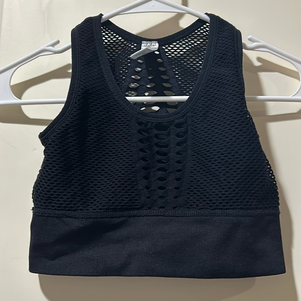 Sports Bra Crop top stretchy Racerback Mesh fishnet jacquard design size S